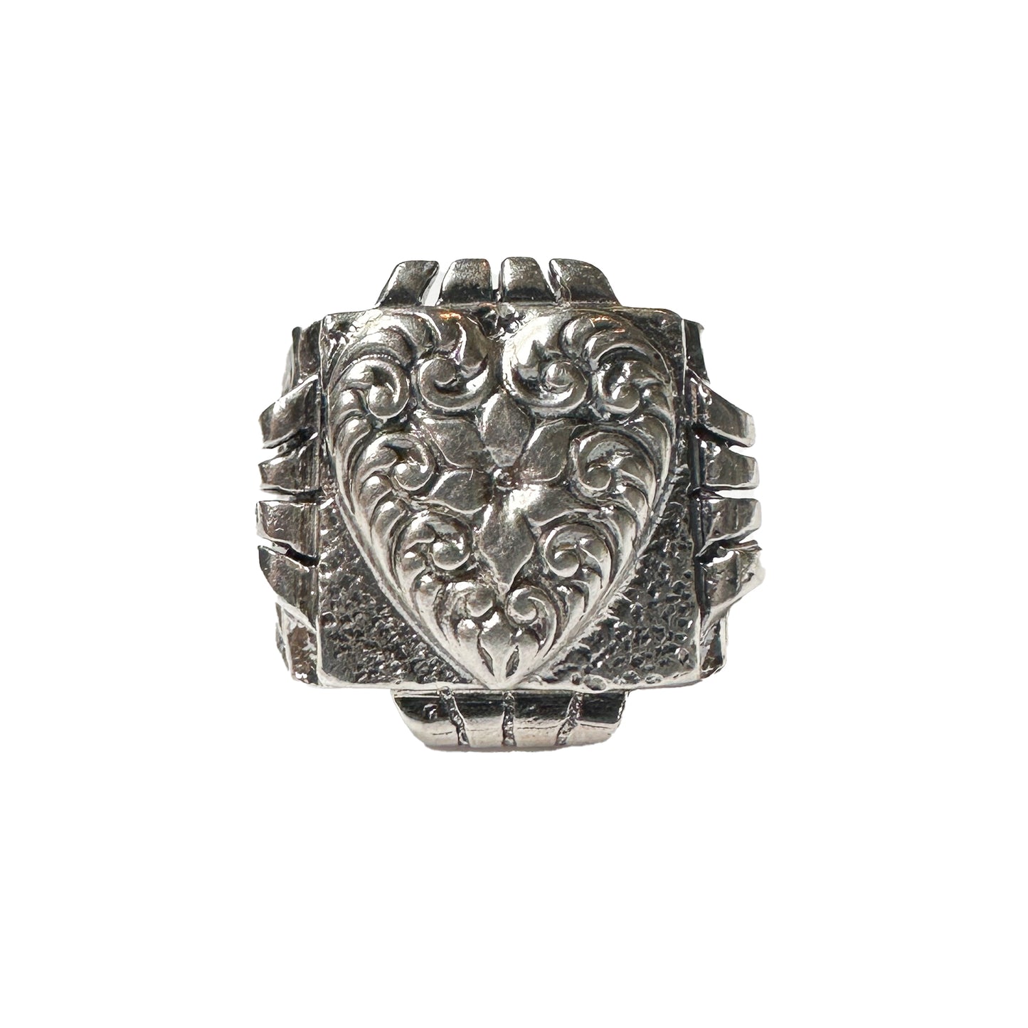 Deadstock Sterling Y2k Ornate Textured Heart  Stacking Ring Trending 925 Silver Heavy