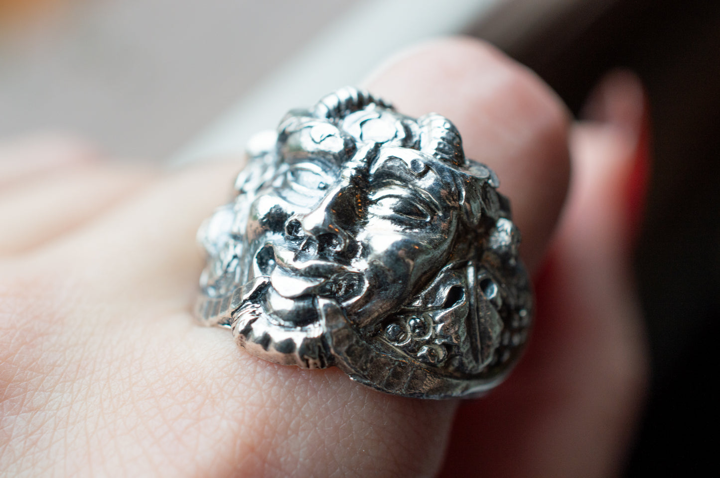 Deadstock Sterling Y2k Japanese Hannya Oni Style Mask Stacking Ring Trending 925 Silver