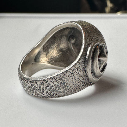 Deadstock Sterling Y2k Star & Moon Textured Signet Stacking Ring Trending 925 Silver