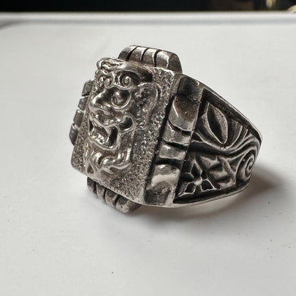 Deadstock Sterling Y2k Ornate Hannya Oni Japanese-Style Signet Stacking Ring Trending 925 Silver