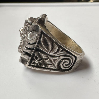 Deadstock Sterling Y2k Ornate Hannya Oni Japanese-Style Signet Stacking Ring Trending 925 Silver