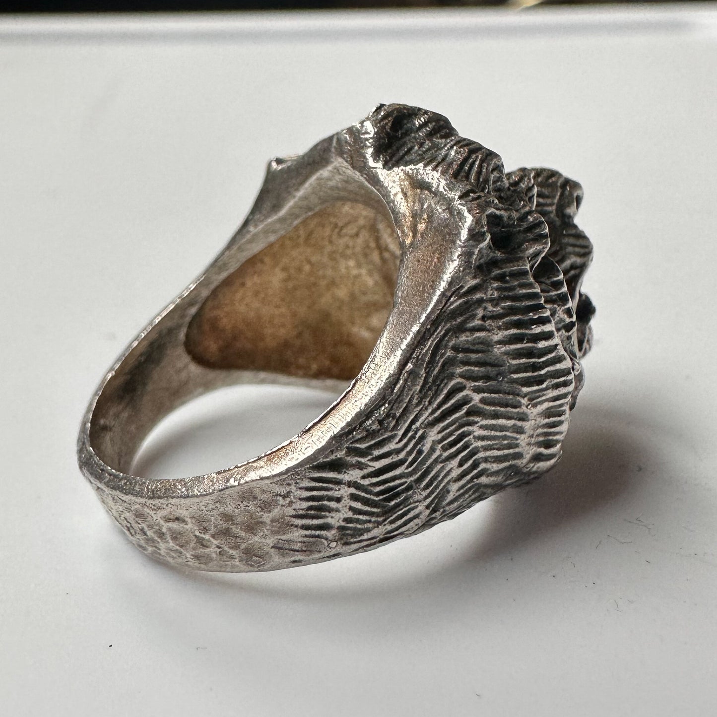 Deadstock Sterling Y2k Large Lion Head Textured Stacking Ring Trending 925 Silver