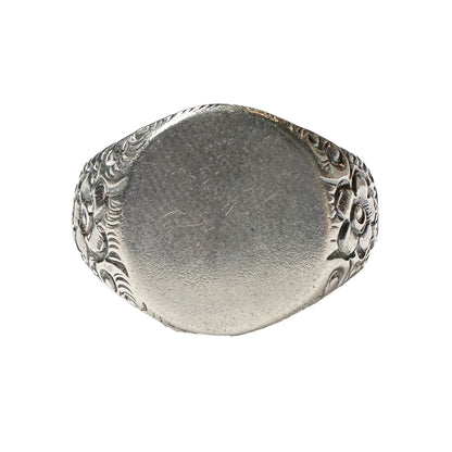 Deadstock Sterling Y2k Blank Floral Signet Stacking Ring Trending 925 Silver