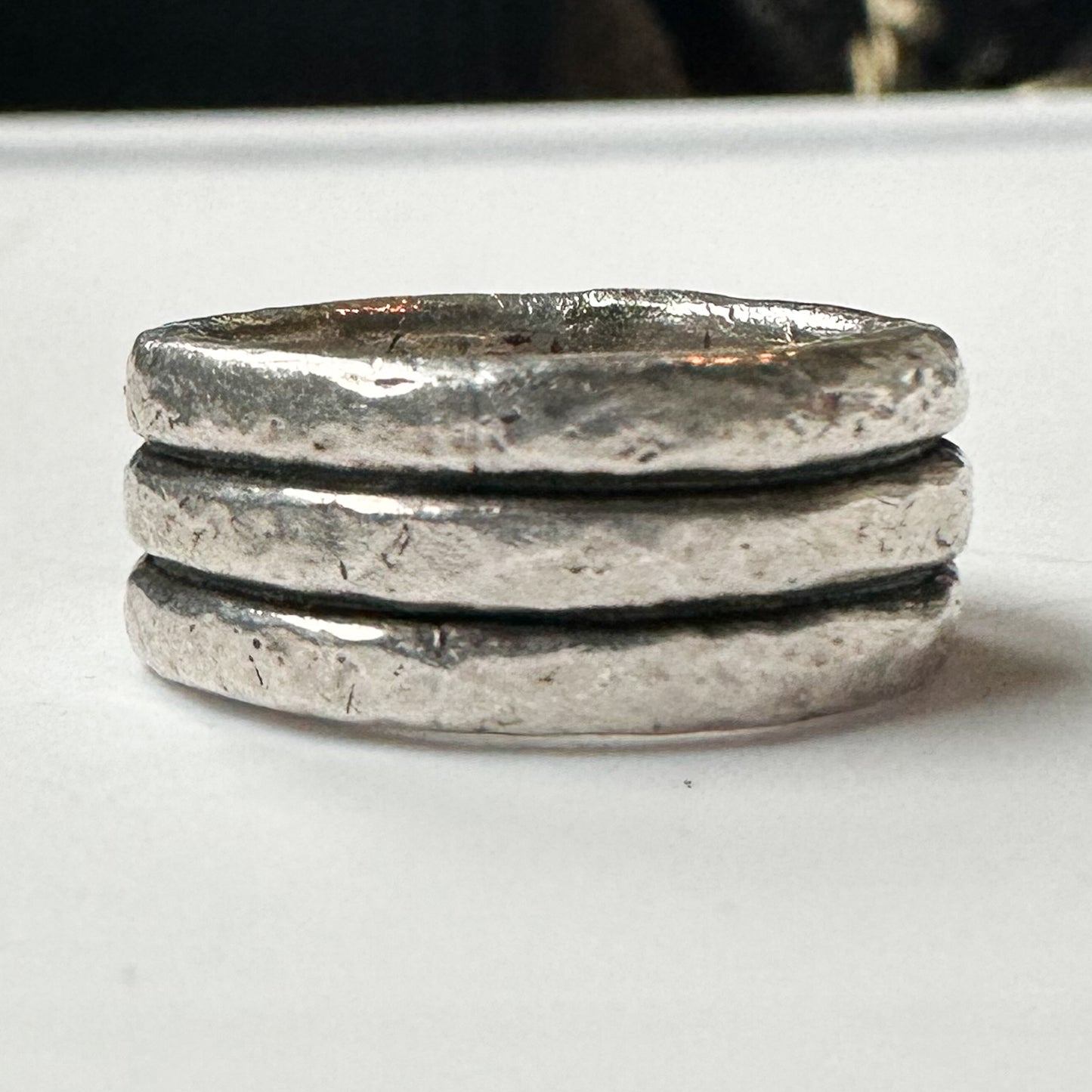 Deadstock Sterling Y2k Hammered Texture Heavy Band Stacking Ring Trending 925 Silver