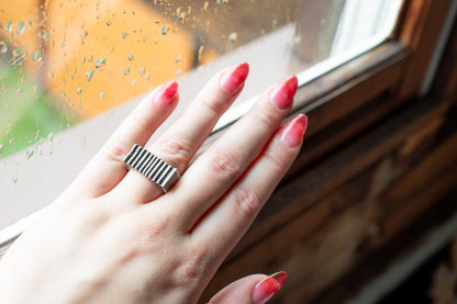 Deadstock Sterling Y2k Unique Textured Square Stacking Ring Trending 925 Silver