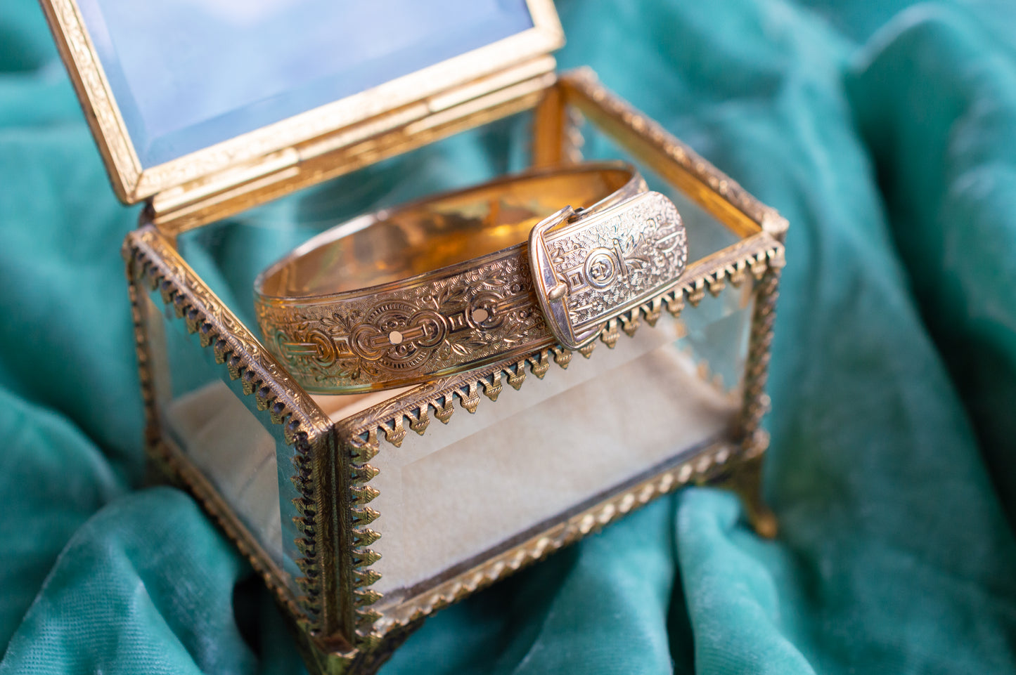 Gorgeous Gold Filled Victorian Revival Engraved Belt Buckle Cuff Bracelet Hayward Co