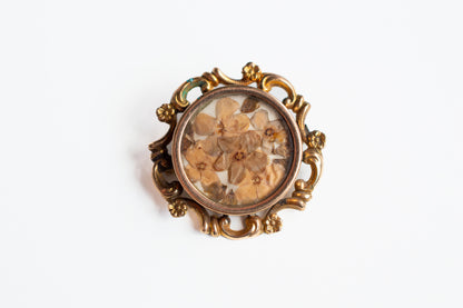 Incredible Antique Gold Filled Brooch w/ Dried Flowers Victorian