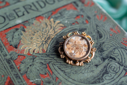 Incredible Antique Gold Filled Brooch w/ Dried Flowers Victorian