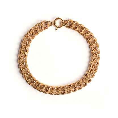 Antique Victorian Heavy Textured Engraved Gold Filled Curb Link Chain Bracelet