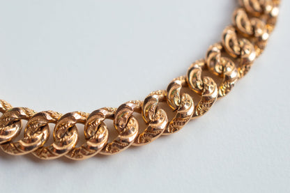 Antique Victorian Heavy Textured Engraved Gold Filled Curb Link Chain Bracelet