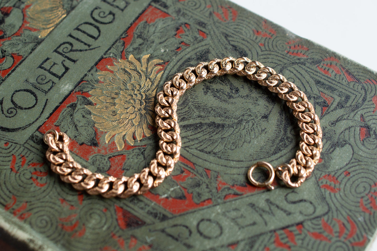 Antique Victorian Heavy Textured Engraved Gold Filled Curb Link Chain Bracelet