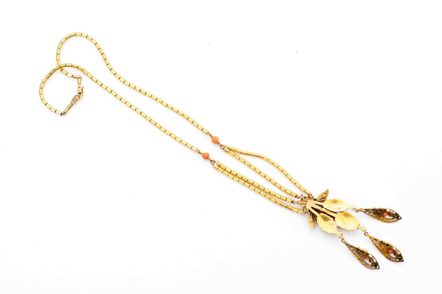 Antique Victorian Etruscan Revival Coral Gold Filled Festoon Necklace