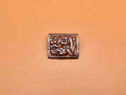 Sterling Art Nouveau Rectangular Brooch w/ Flowers