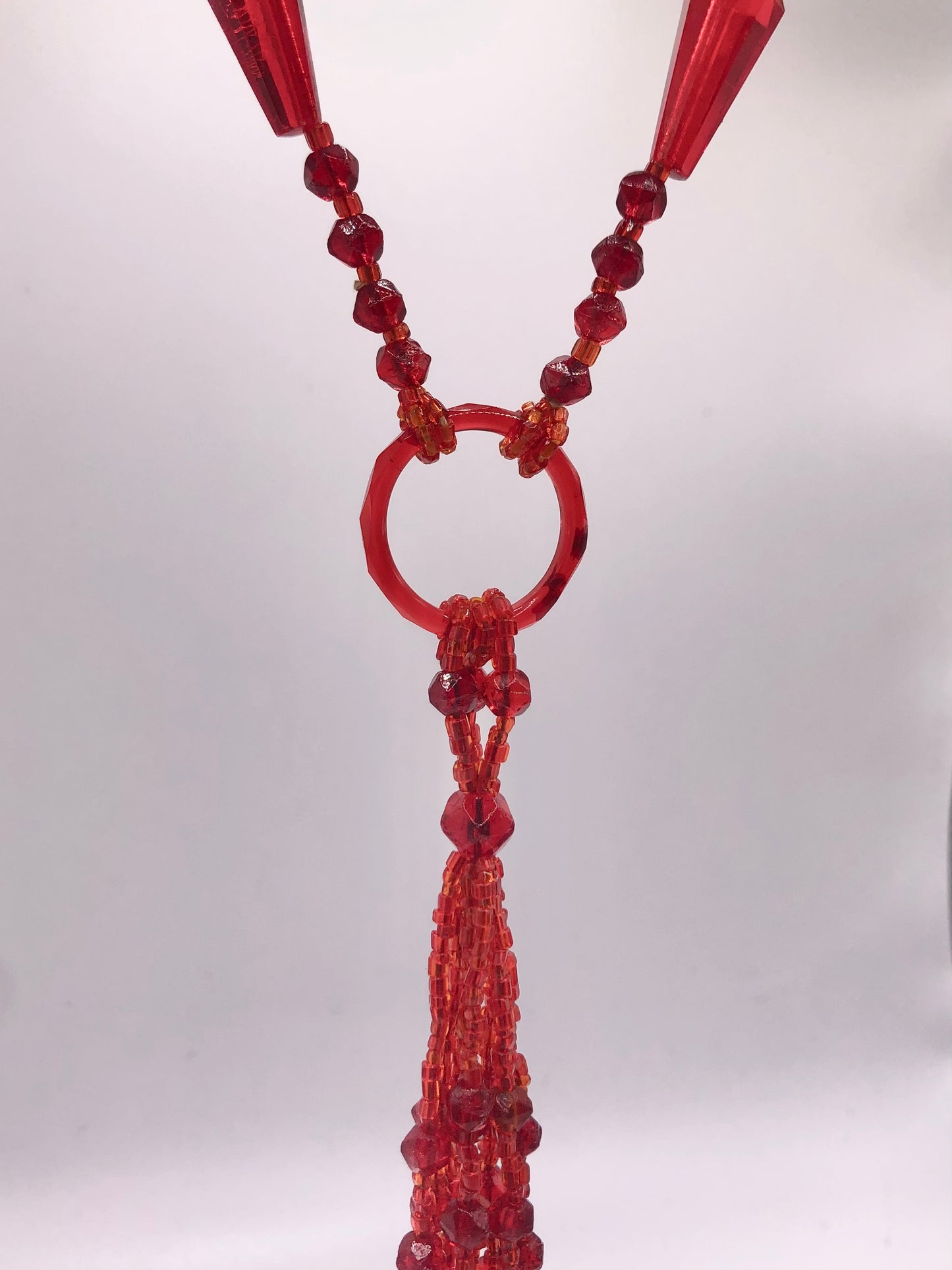 Vibrant Red Glass Beaded Long Flapper Necklace