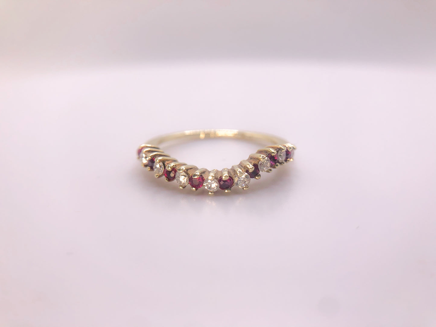 Vintage Wavy Garnet & Moissinite Stacking Ring